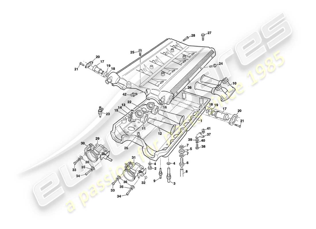 aston martin v8 coupe (2000) teilediagramm für ansaugkrümmer und ansaugluftkammer