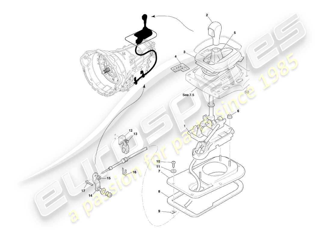 aston martin db7 vantage (1999) touchtronic-getriebe, gangwahlhebel-baugruppe, teilediagramm