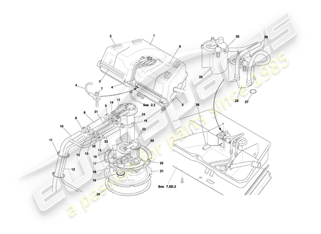 aston martin vanquish (2004) kraftstofftank teilediagramm