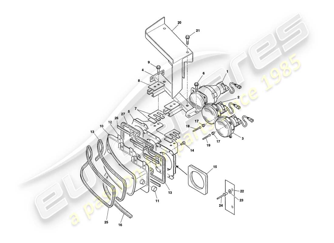 aston martin v8 coupe (2000) scheinwerfer-teilediagramm
