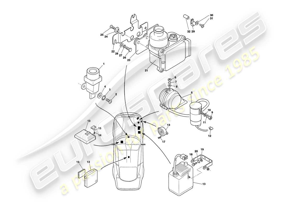 aston martin v8 coupe (2000) motorraumkomponenten bis vin v79079 ersatzteildiagramm