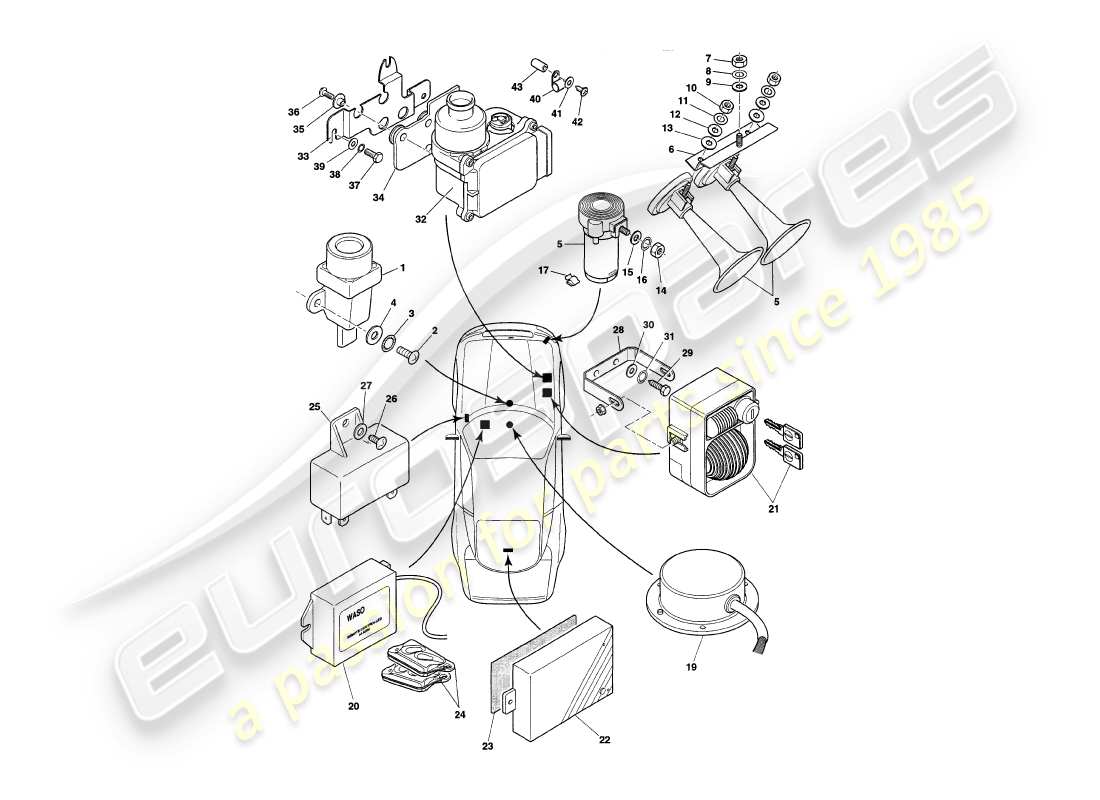 aston martin v8 coupe (2000) motorraumkomponenten, vin v79079-79091 teilediagramm