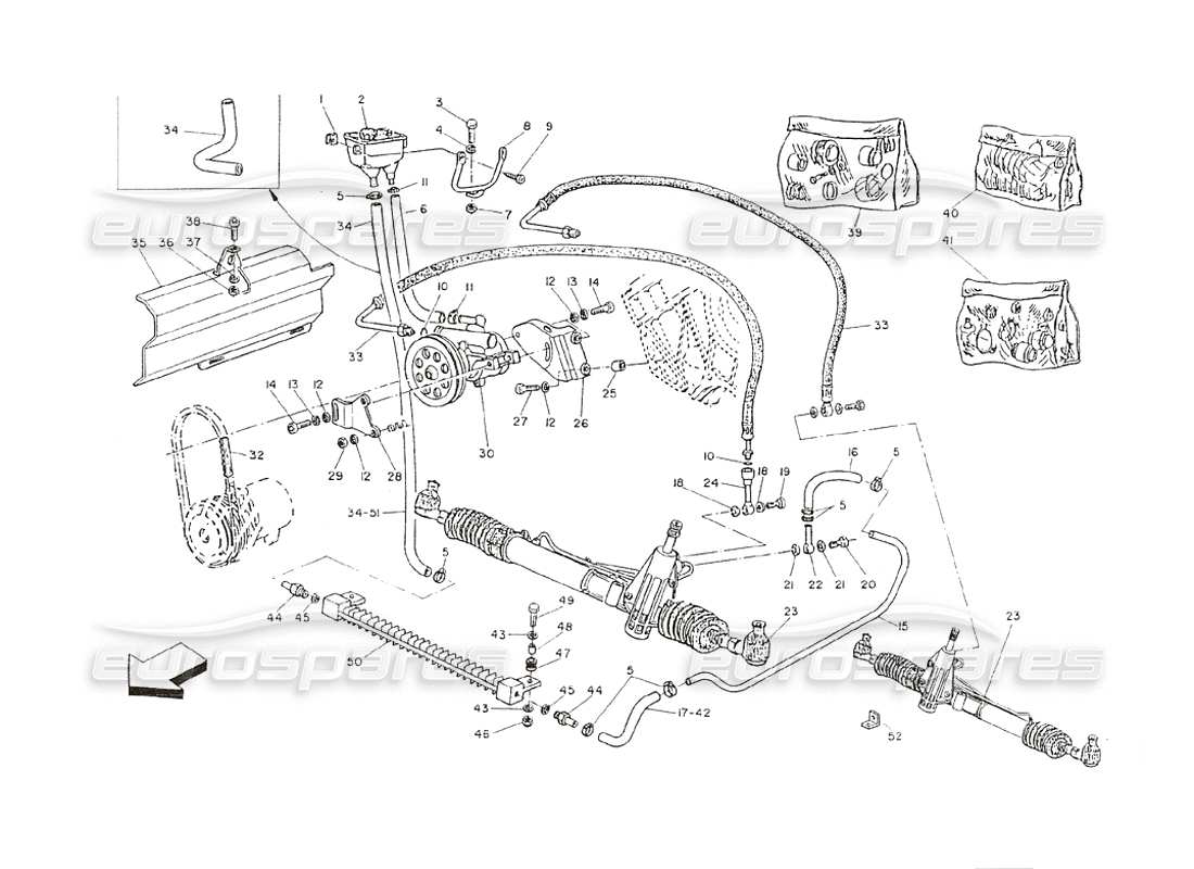 maserati shamal servolenkungssystem mit kühler (hinteres kap.) teilediagramm