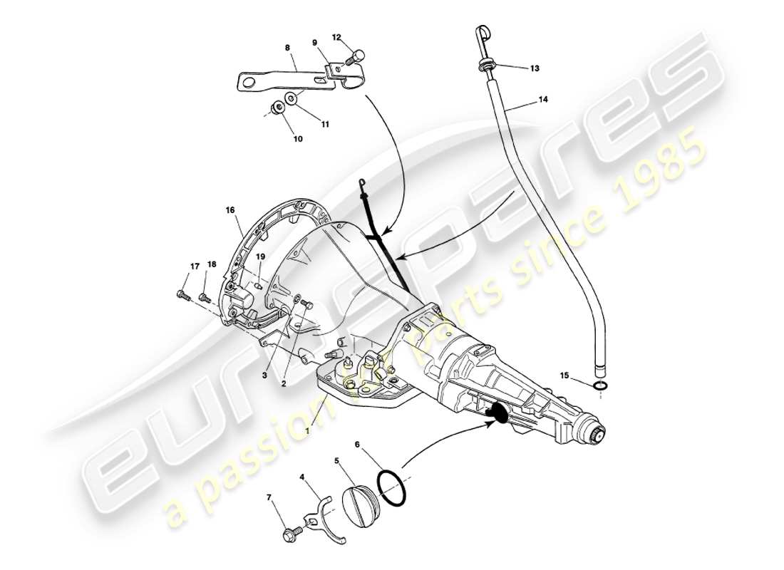 aston martin v8 volante (1998) teilediagramm für vierganggetriebe