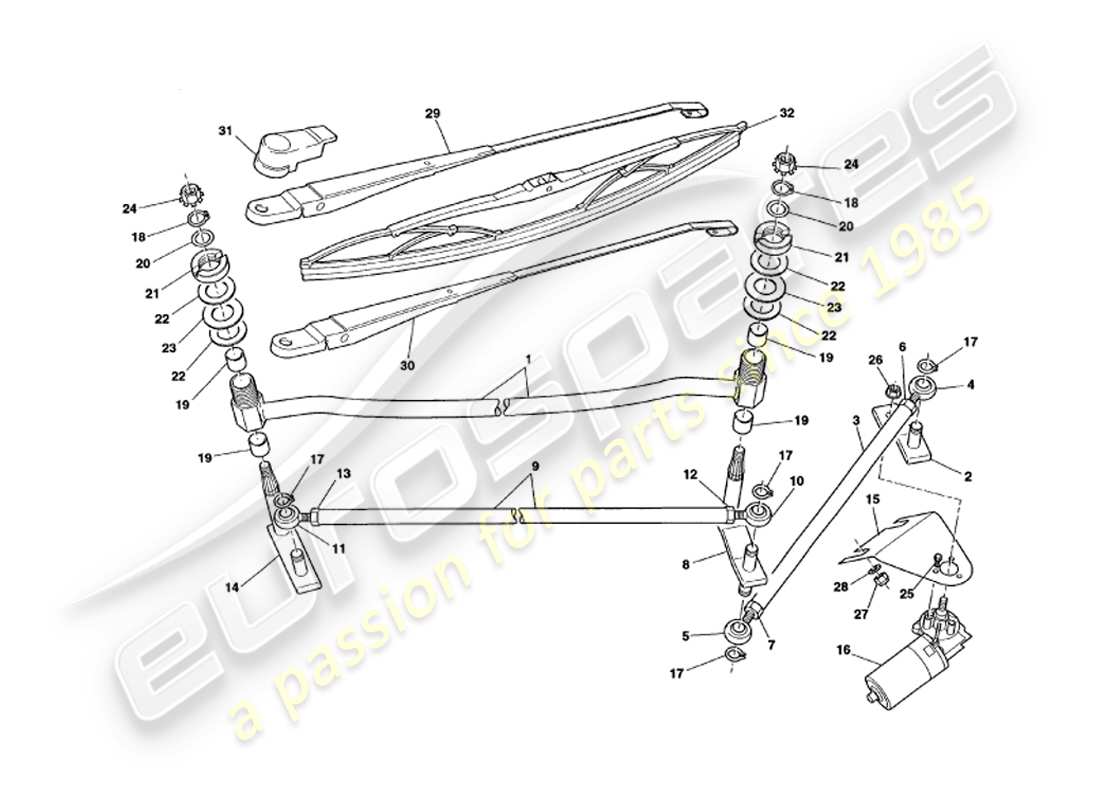 aston martin v8 volante (2000) teilediagramm für scheibenwischer