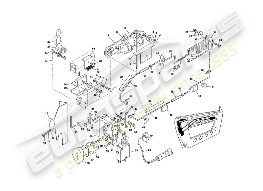 aston martin v8 volante (1998) teilediagramm des türverriegelungsmechanismus