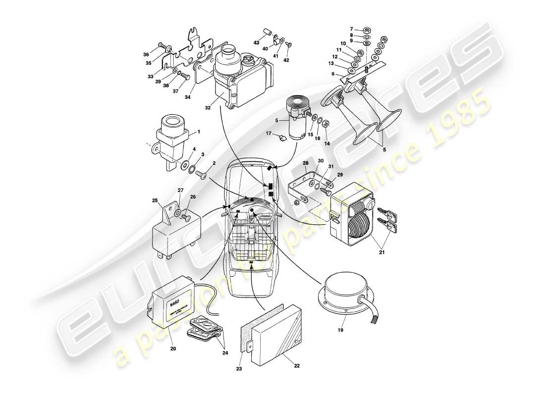 aston martin v8 volante (1998) motorraumkomponenten bis vin 89026 ersatzteildiagramm