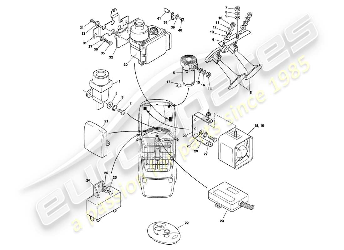 aston martin v8 volante (1998) motorraumkomponenten, vin 89027 im ersatzteildiagramm