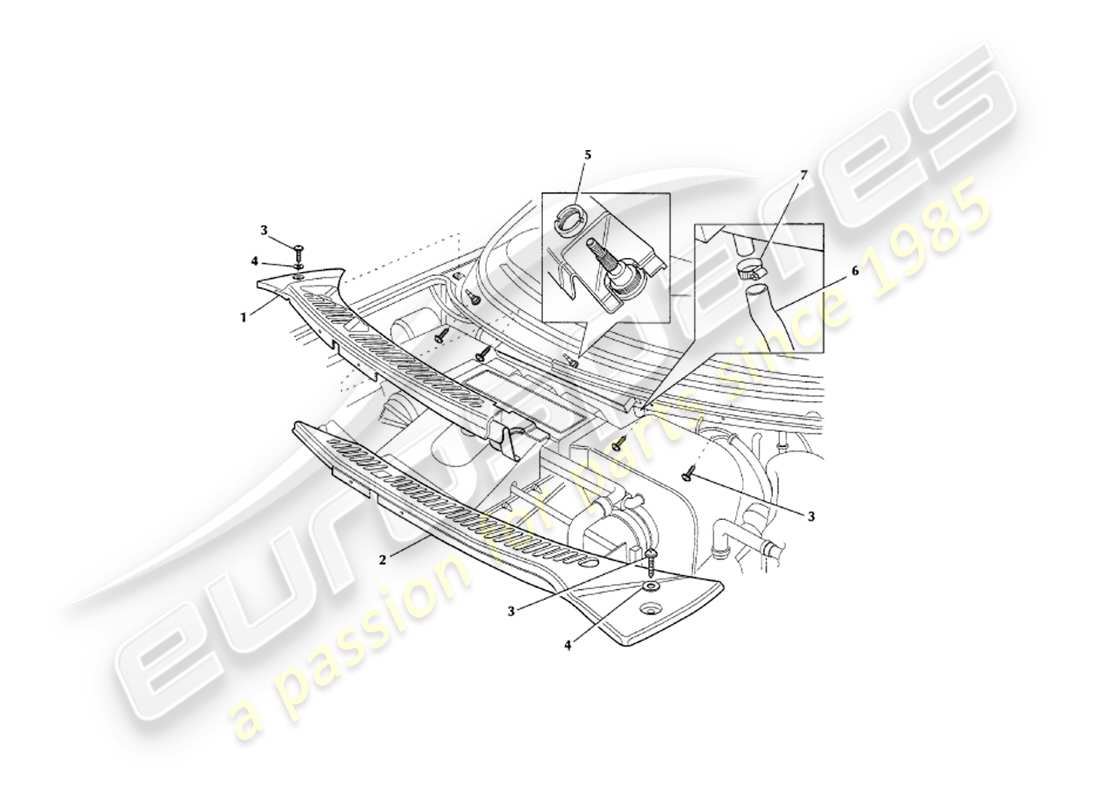 aston martin v8 coupe (2000) teilediagramm für karosseriebeschläge