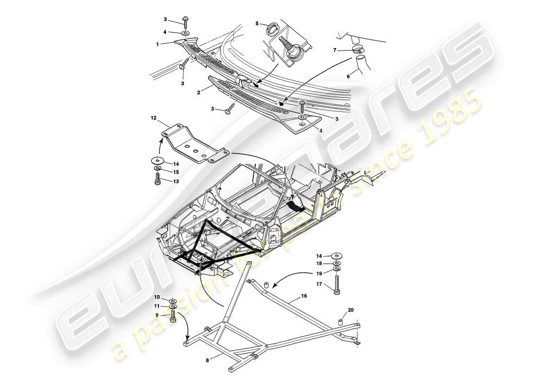 aston martin v8 volante (2000) teilediagramm für karosseriebeschläge