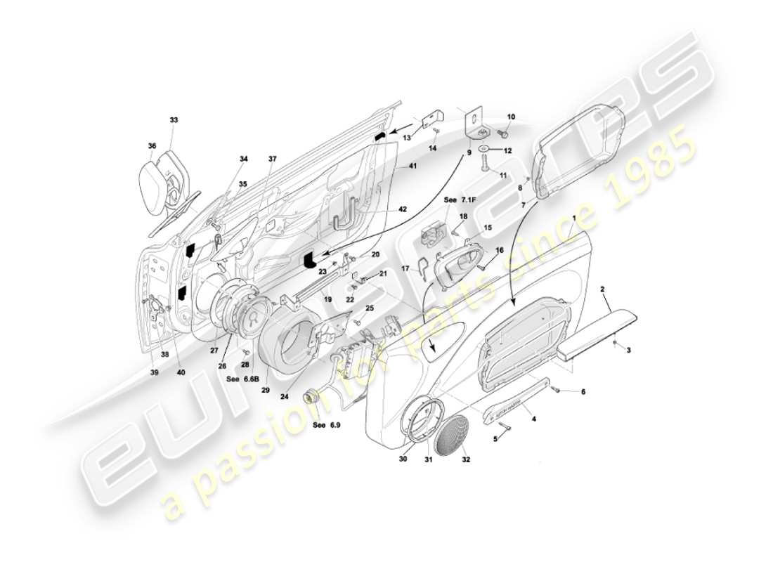 aston martin vanquish (2006) teilediagramm für türzargen und -beschläge