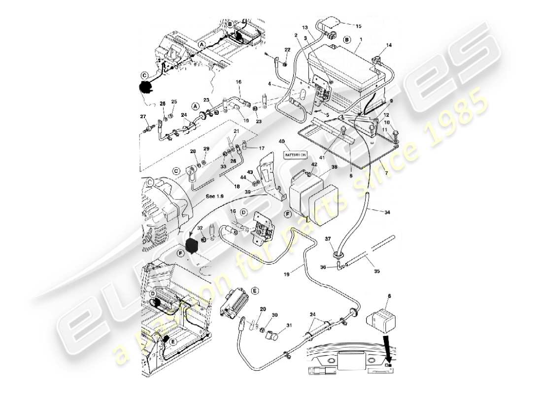 aston martin vanquish (2006) batterie- und kabelteilediagramm