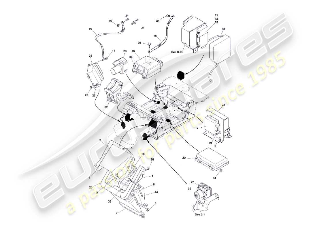 aston martin vanquish (2007) teilediagramm für elektronische steuermodule
