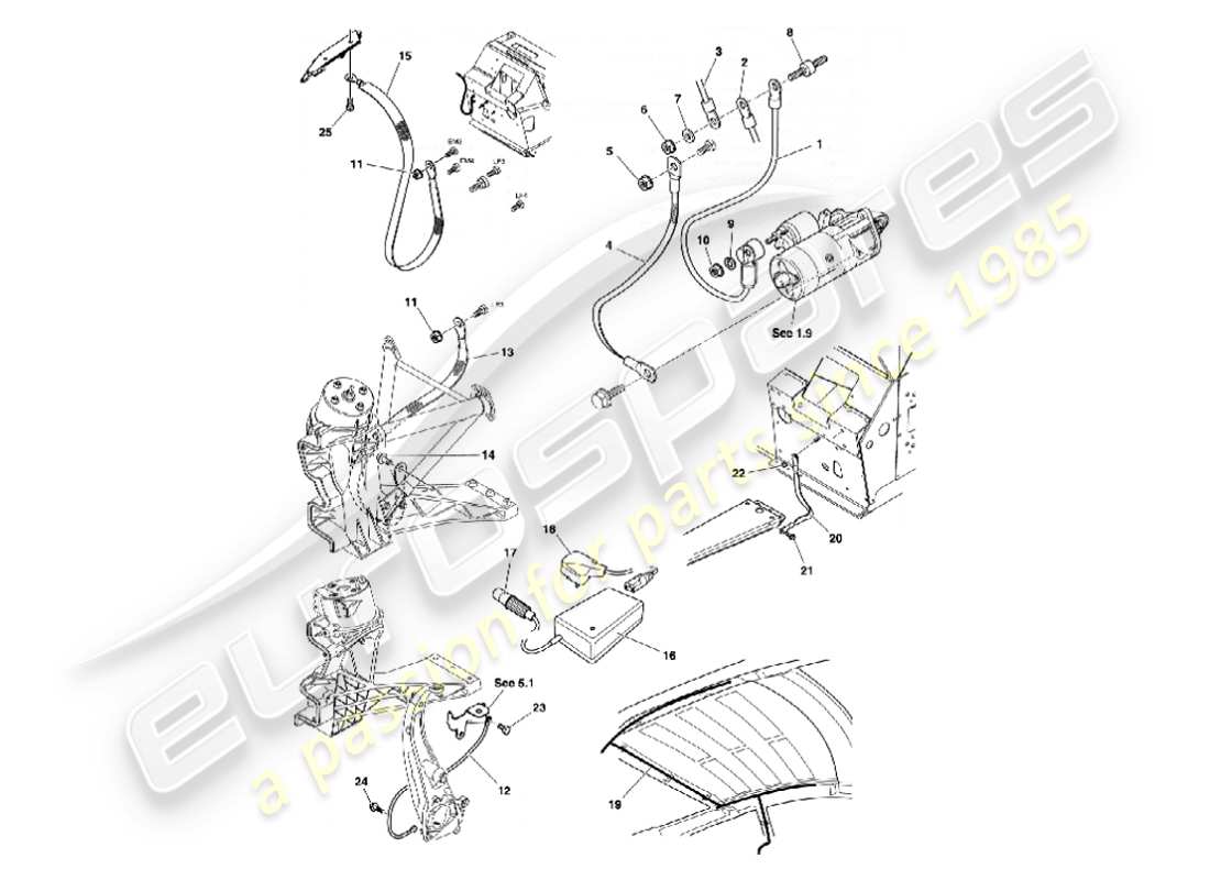 aston martin vanquish (2007) batterie- und kabelteilediagramm