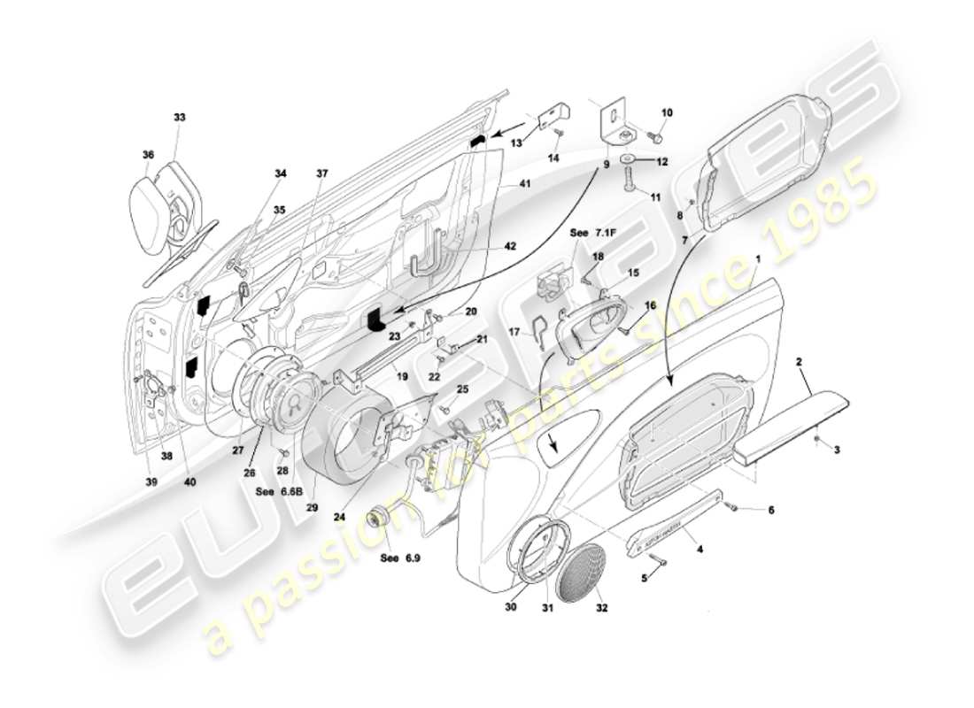aston martin vanquish (2007) teilediagramm für türzargen und -beschläge