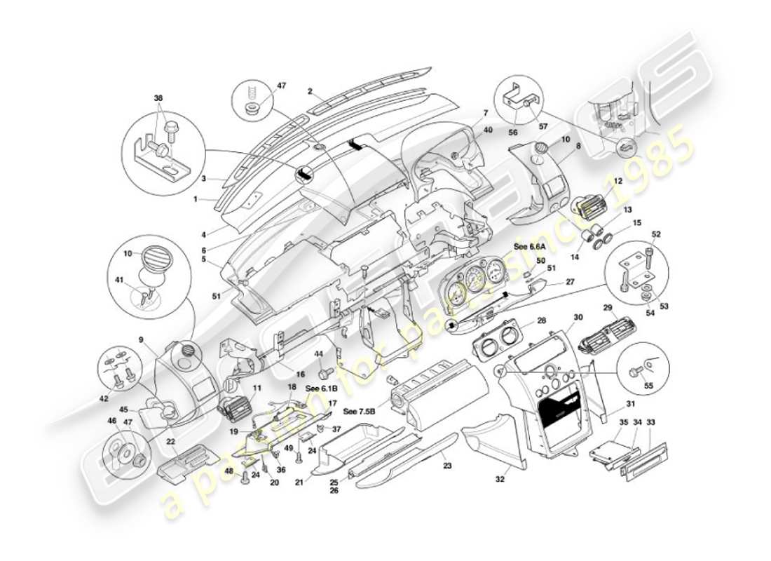 aston martin vanquish (2007) teilediagramm für blende und verkleidung