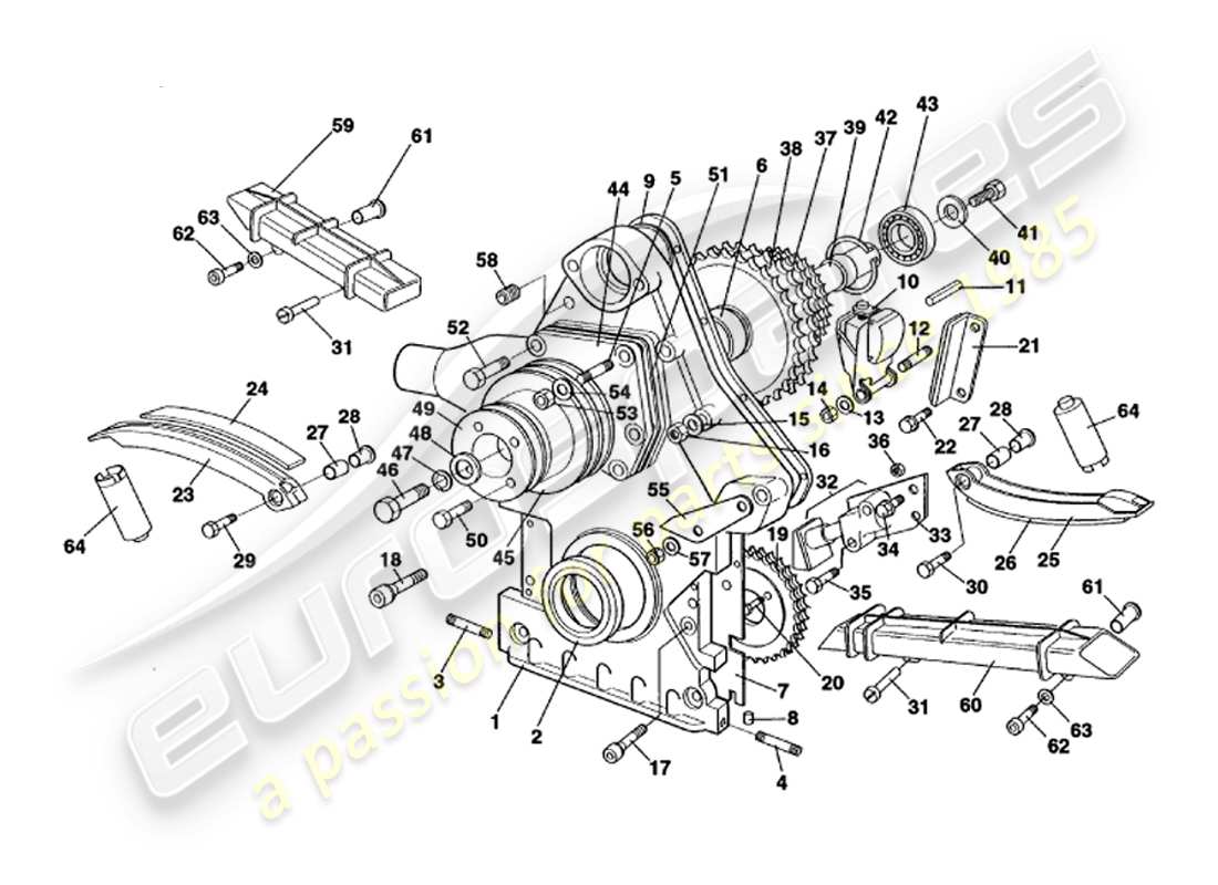 aston martin v8 volante (1999) teilediagramm für steuergehäuse, wasserpumpe und kettenräder