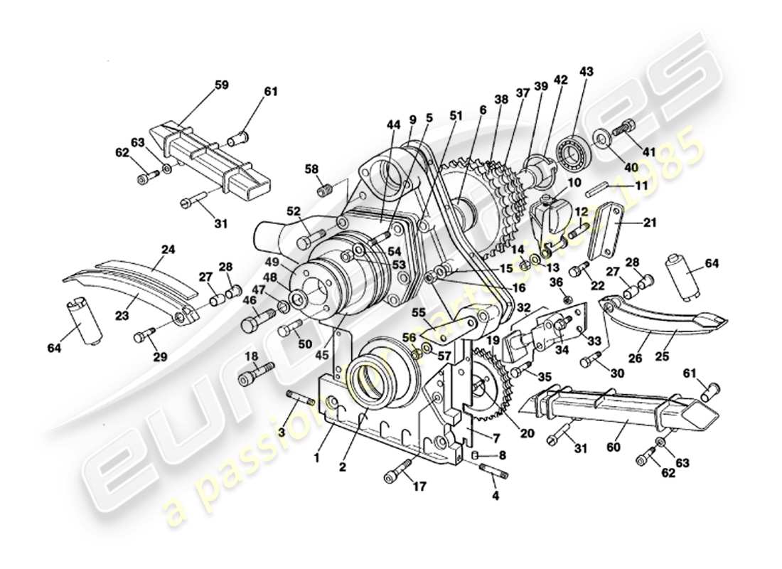 aston martin v8 volante (2000) teilediagramm für steuergehäuse, wasserpumpe und kettenräder