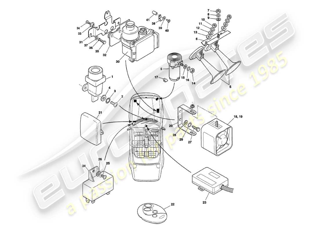 aston martin v8 volante (1999) motorraumkomponenten, vin 89027 im ersatzteildiagramm