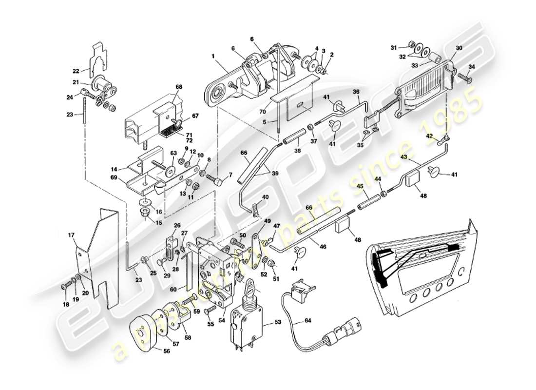 aston martin v8 volante (2000) teilediagramm des türverriegelungsmechanismus