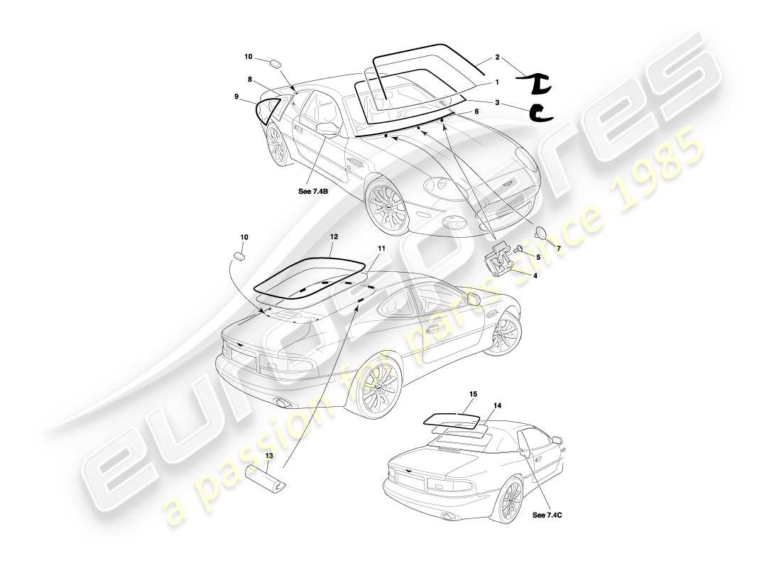 aston martin db7 vantage (1999) glasteildiagramm