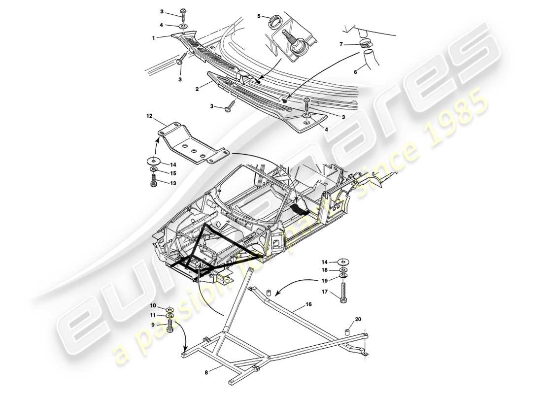 aston martin v8 volante (1998) teilediagramm für karosseriebeschläge
