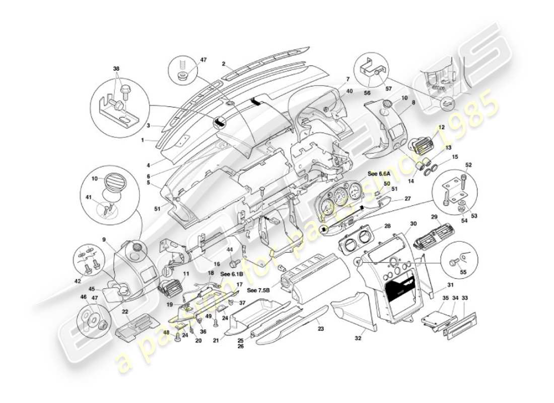 aston martin vanquish (2002) teilediagramm für blende und verkleidung