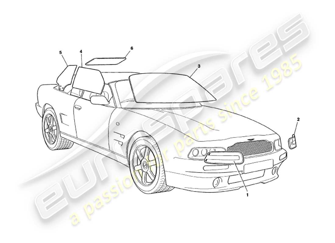 aston martin v8 volante (1998) glasteildiagramm