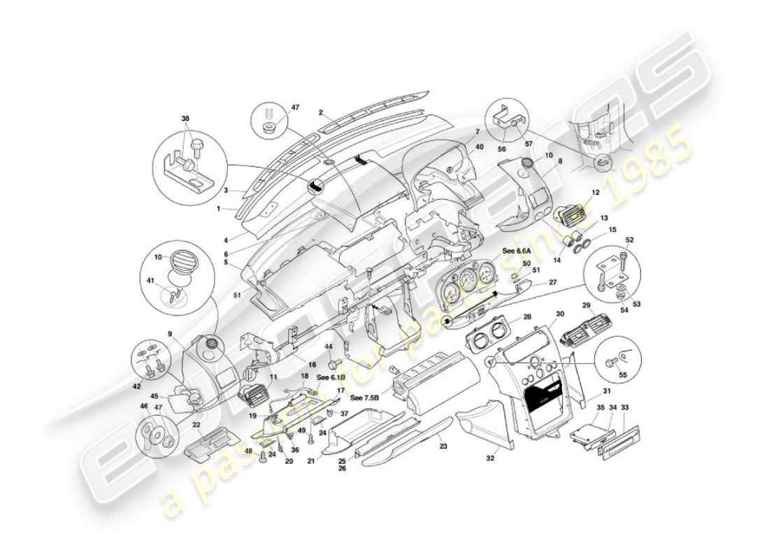 aston martin vanquish (2006) teilediagramm für blende und verkleidung