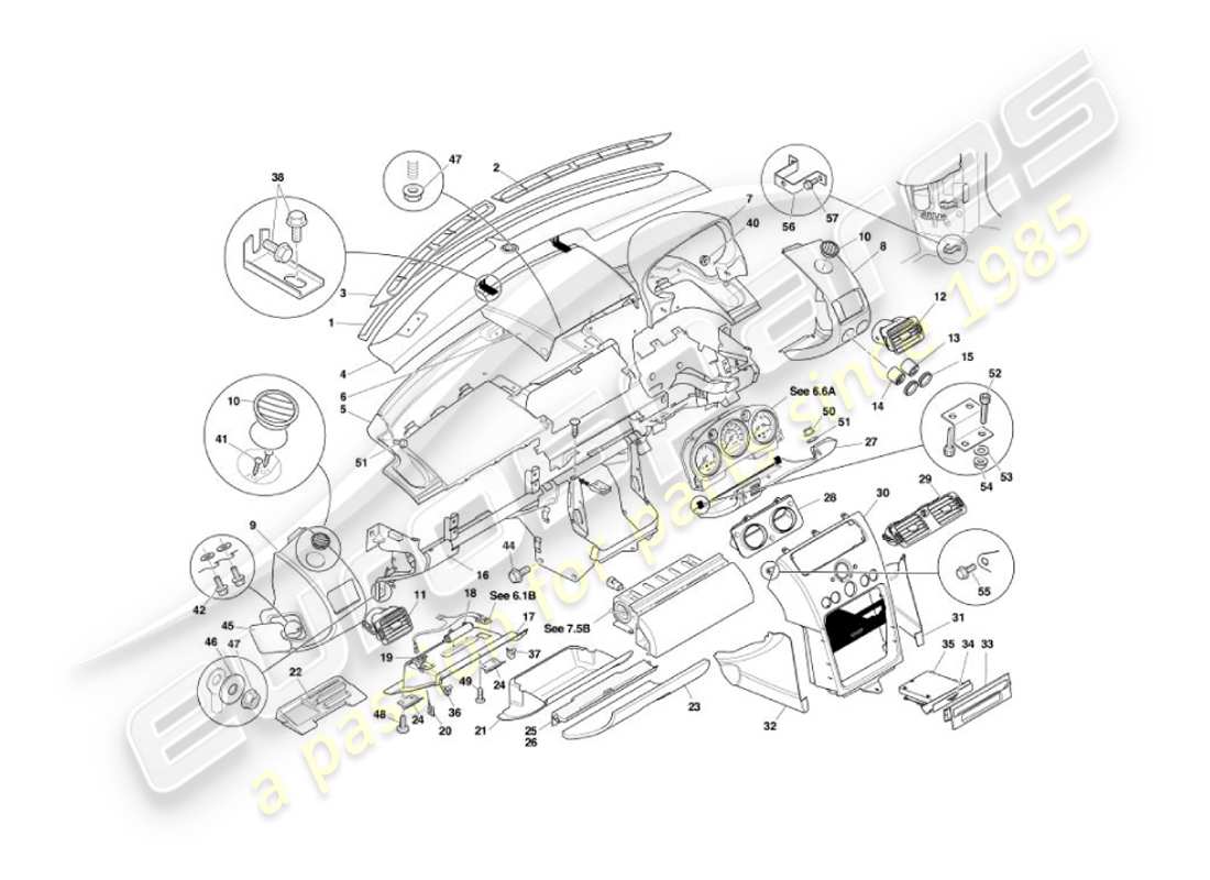 aston martin vanquish (2003) teilediagramm für blende und verkleidung