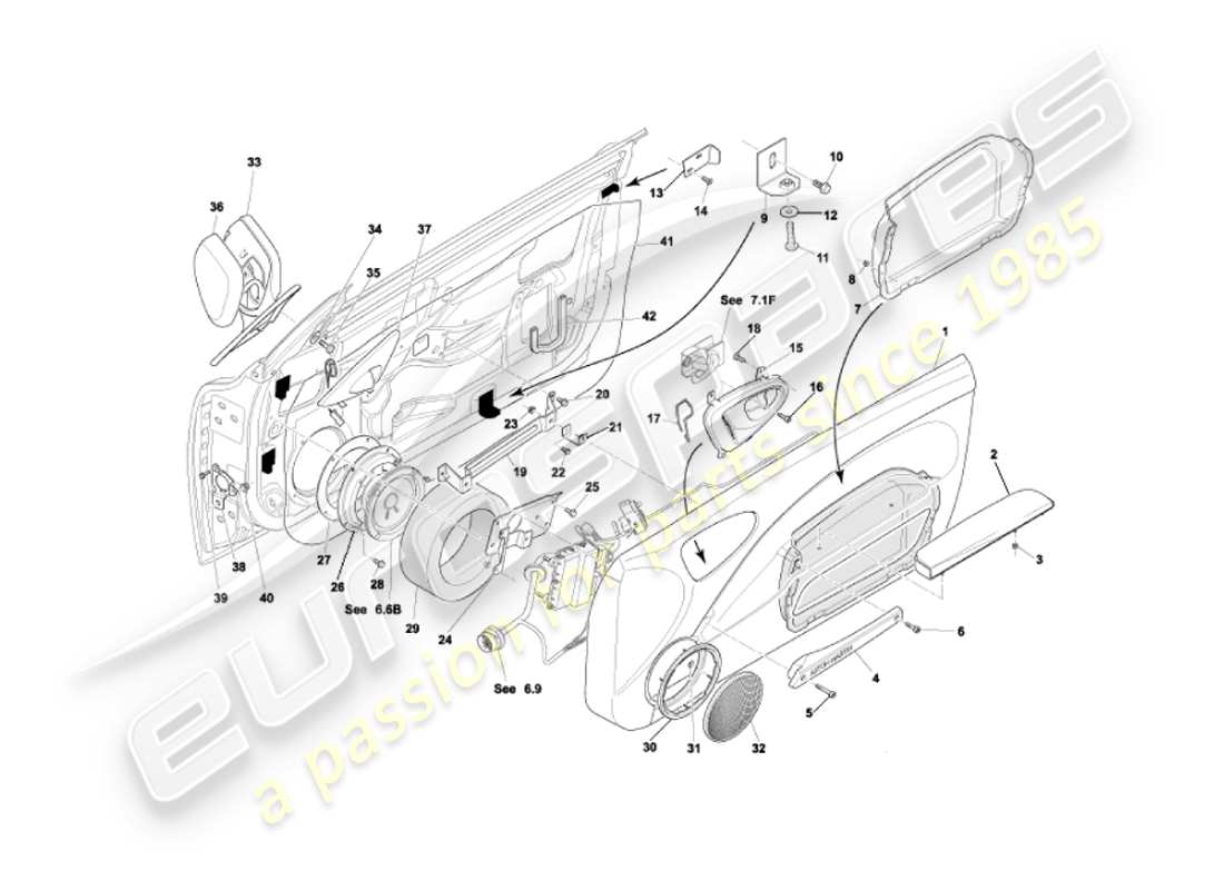 aston martin vanquish (2002) teilediagramm für türzargen und -beschläge