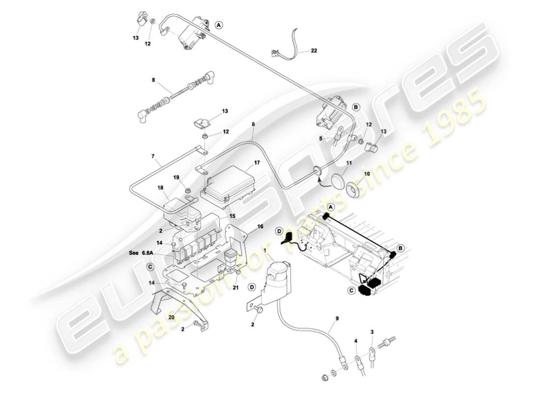 aston martin vanquish (2002) batterie- und kabelteilediagramm