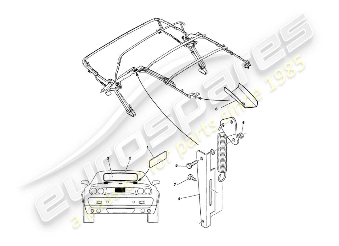 aston martin v8 volante (1998) teilediagramm der haubenbaugruppe