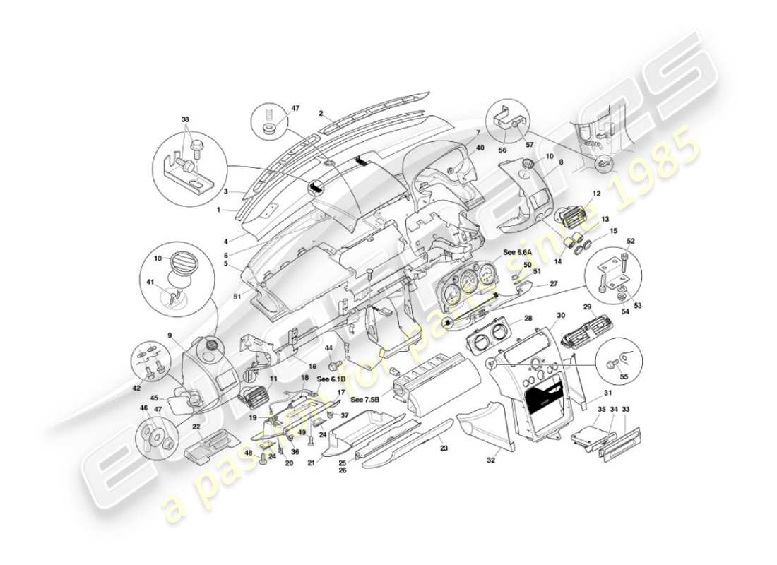 aston martin vanquish (2004) teilediagramm für blende und verkleidung