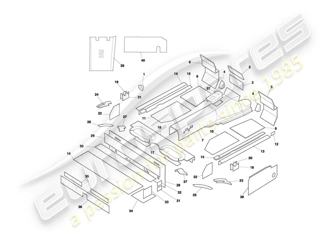 aston martin db7 vantage (1999) teilediagramm für die schalldämmung von volante