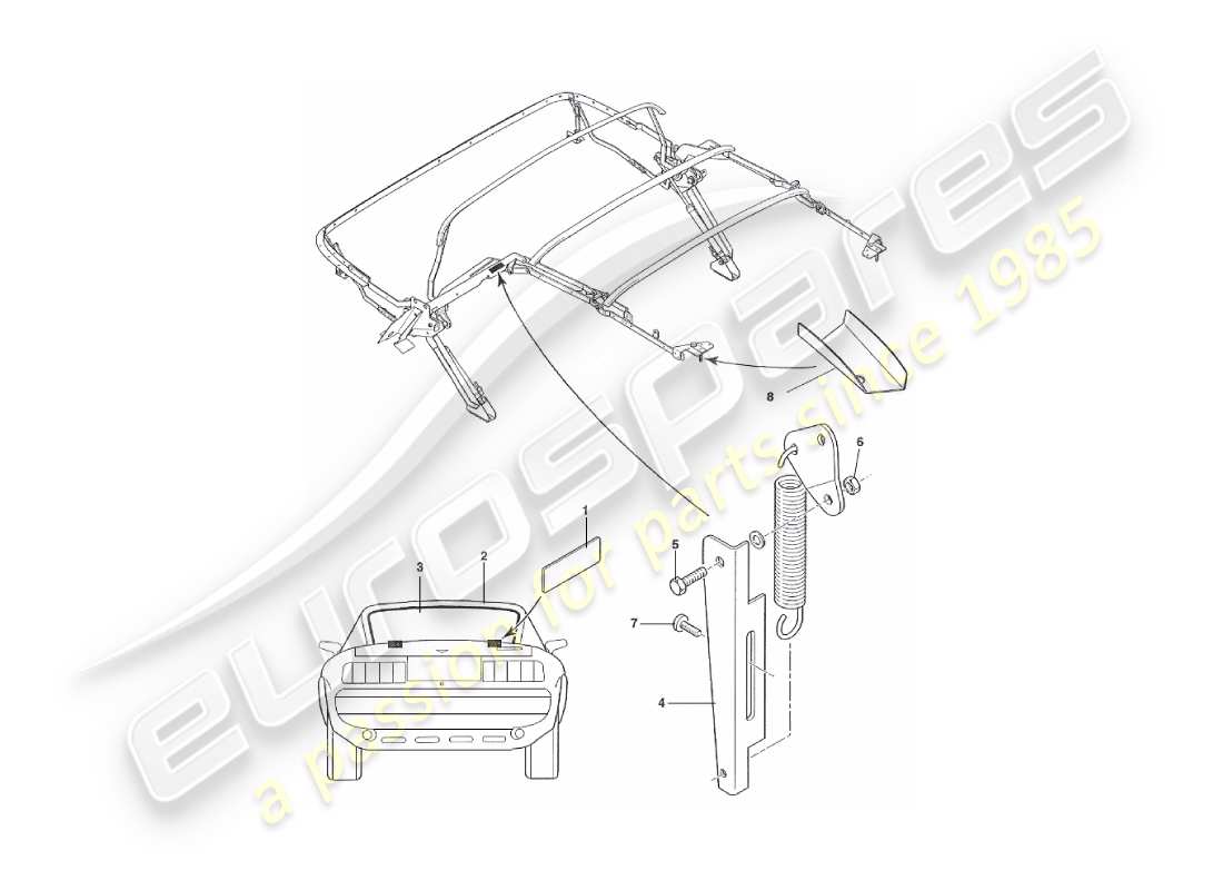 aston martin v8 virage (2000) teilediagramm der haubenbaugruppe