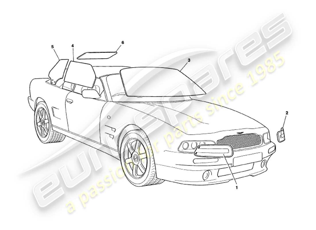 aston martin v8 volante (2000) glasteildiagramm