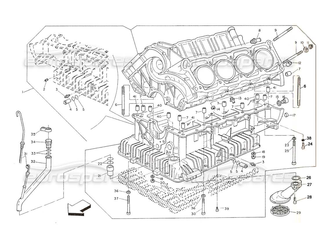 maserati shamal zylinderblock (vom motor 700280) teilediagramm