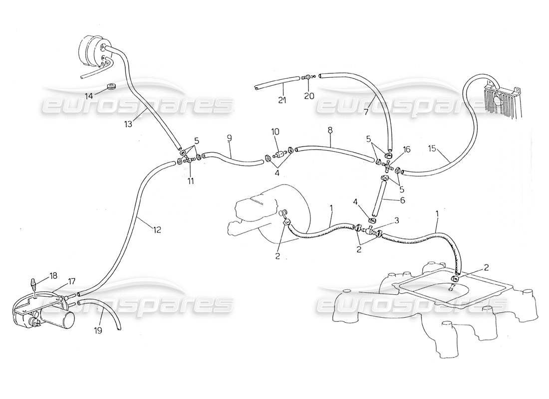 maserati 228 teilediagramm für das verdunstungssystem (rechte lenkung ohne lambdafühler)