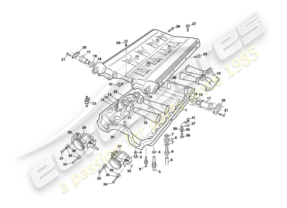 aston martin v8 coupe (1999) teilediagramm für ansaugkrümmer und ansaugluftkammer