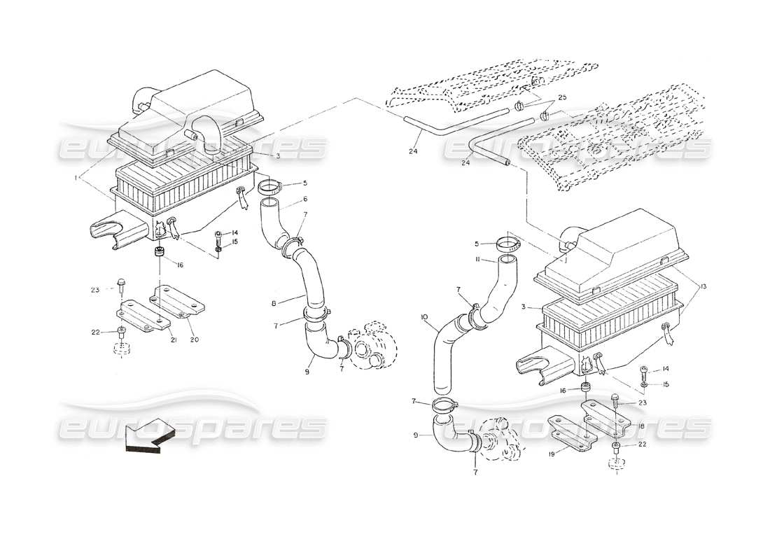 maserati shamal luftfilter und kanäle (ch-version) teilediagramm