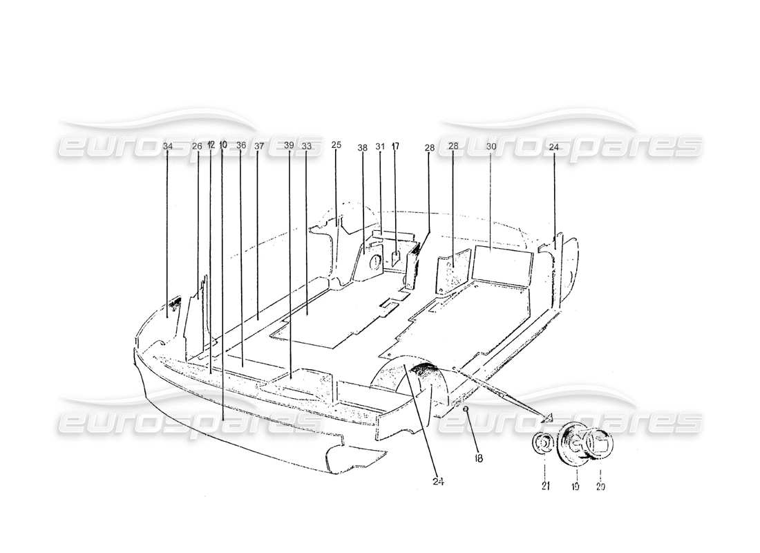 ferrari 275 (pininfarina coachwork) gruppe von teppichen und internen dichtungen, vettura-teilediagramm