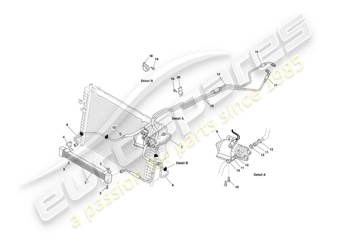 aston martin vanquish (2004) teilediagramm für die ölkühlung des getriebes