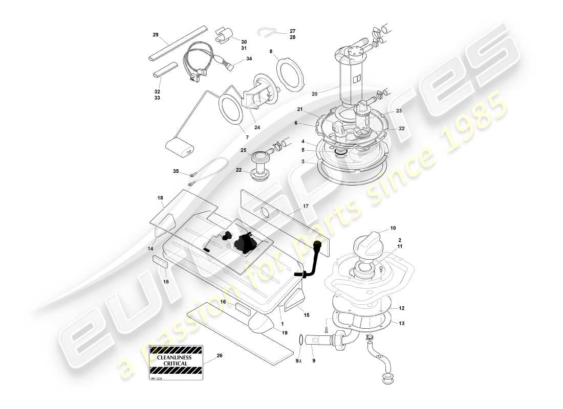 aston martin db7 vantage (1999) kraftstofftank, volante-ersatzteildiagramm