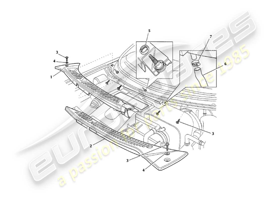 aston martin v8 coupe (1999) teilediagramm für karosseriebeschläge