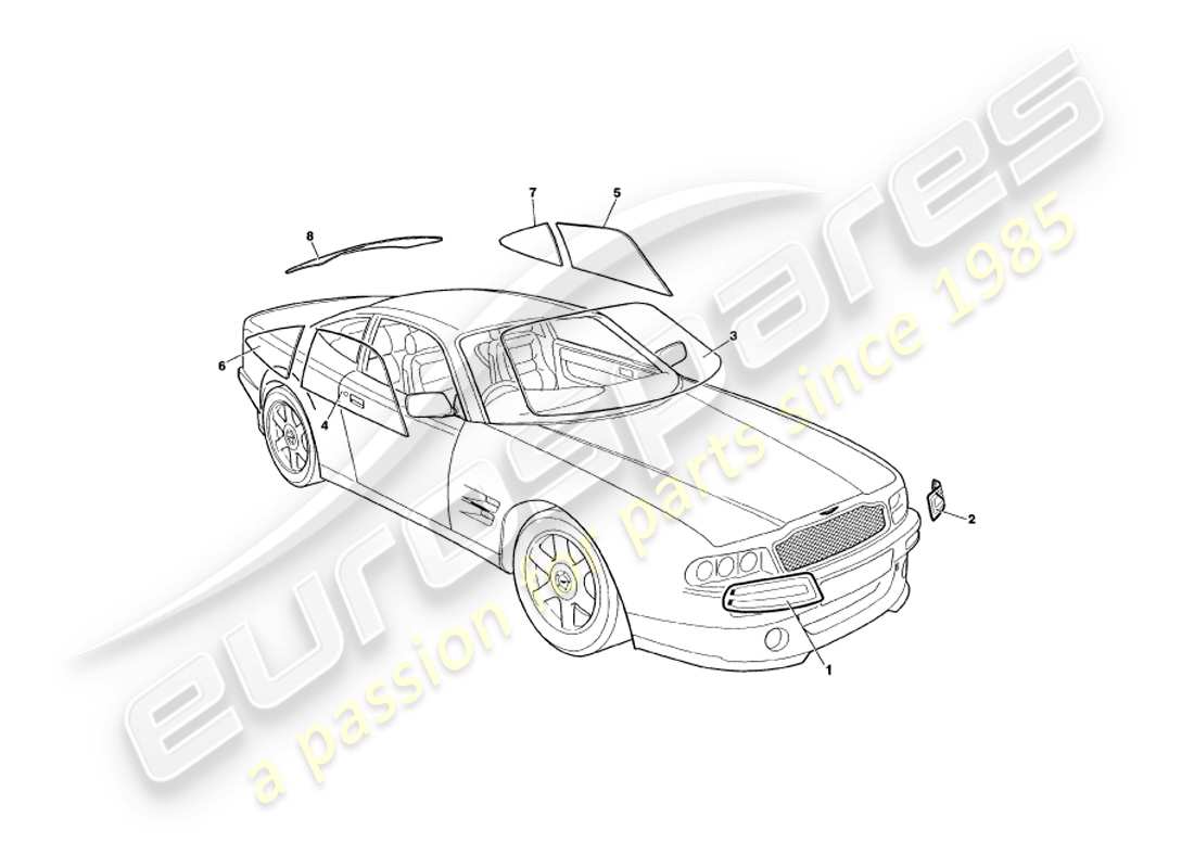 aston martin v8 coupe (2000) glasteildiagramm
