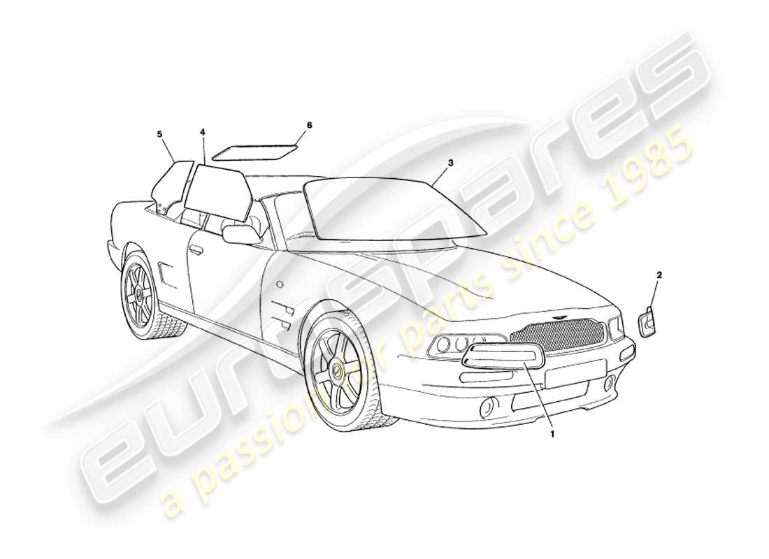 aston martin v8 volante (1997) glasteildiagramm