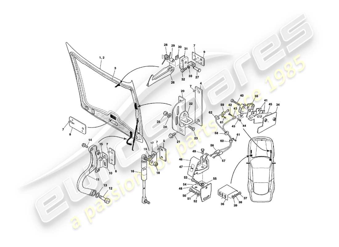 aston martin v8 coupe (2000) bonnet-ersatzteildiagramm