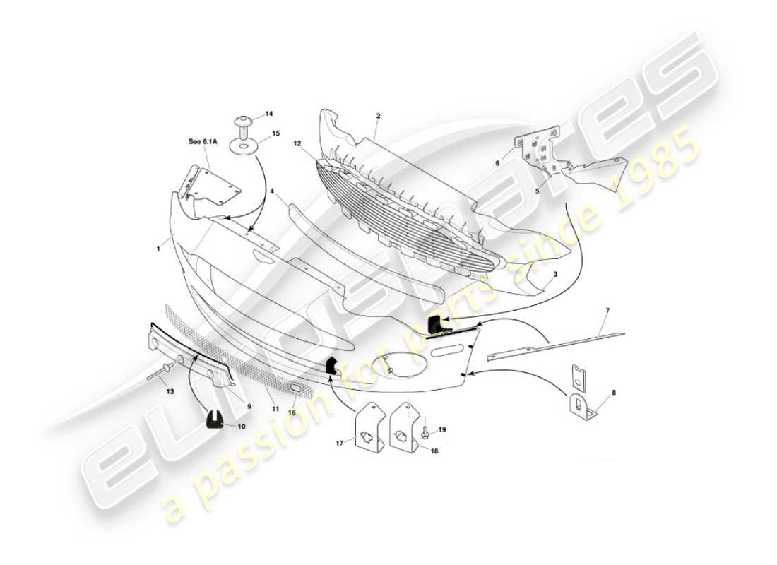 aston martin vanquish (2005) teilediagramm für frontstoßstange und schürze