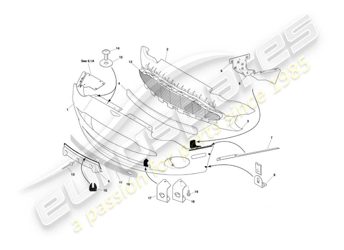 aston martin vanquish (2006) teilediagramm für frontstoßstange und schürze